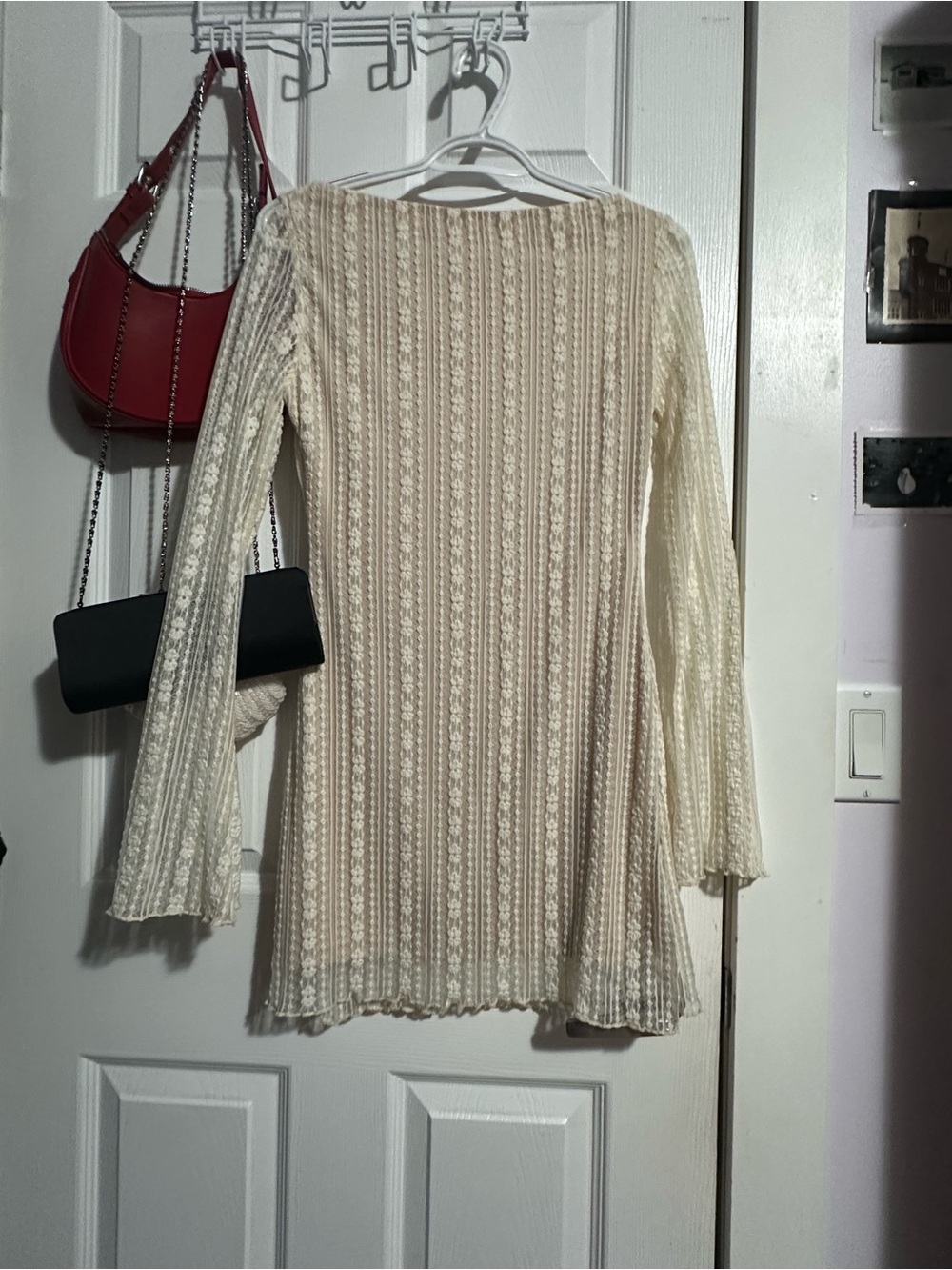 Cream Lace Knit Long Sleeve Tunic
